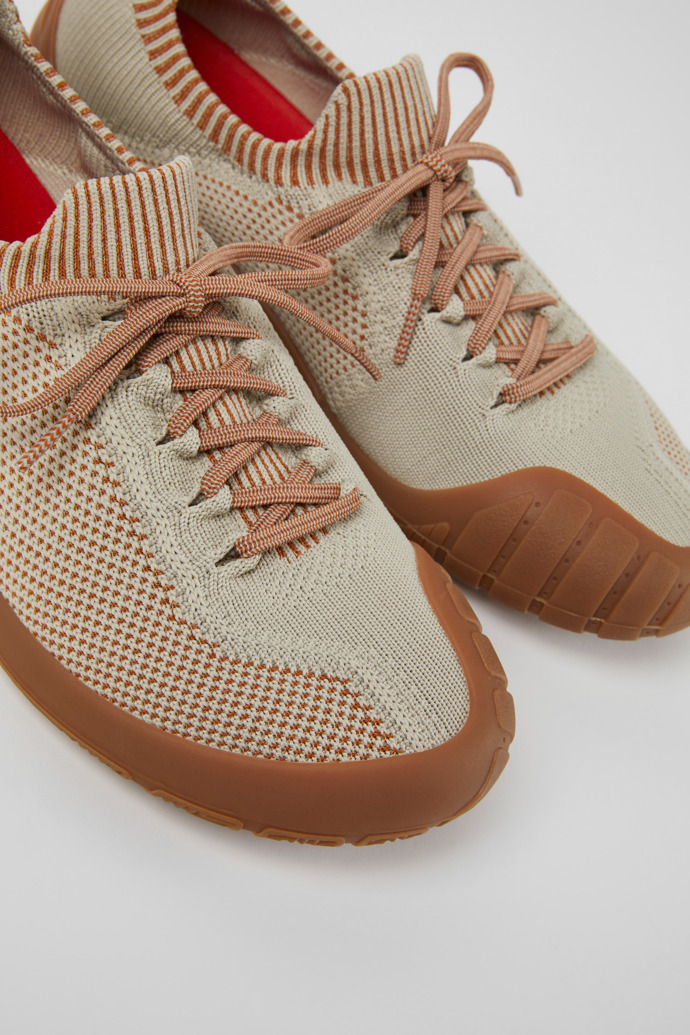 Close-up view of Path Gray and brown textile sneakers for men
