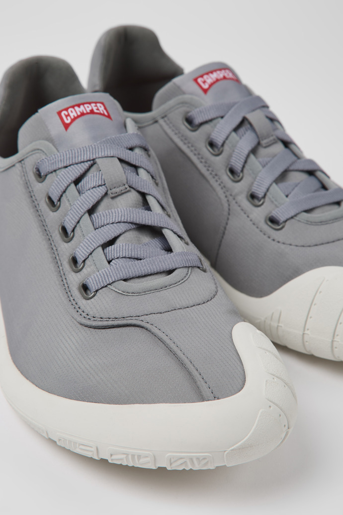 Close-up view of Path Gray textile sneakers for men
