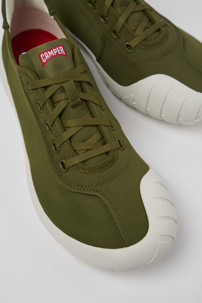 Close-up view of Peu Path Green Textile Sneaker for Men