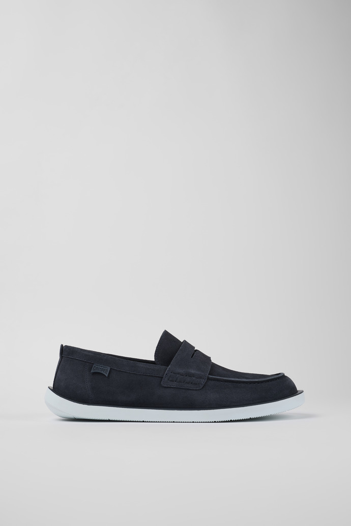 Image of Side view of Wagon Blue Nubuck Moccasin for Men