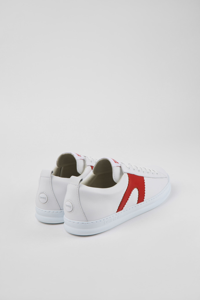 Back view of Runner White and red leather sneakers for men
