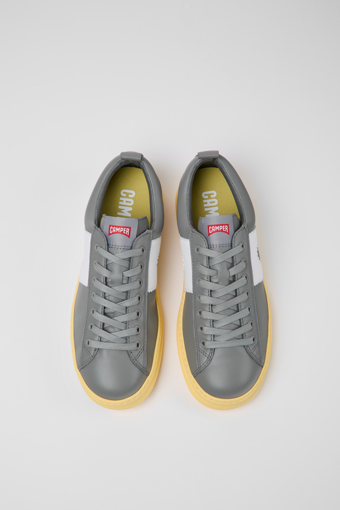 Overhead view of Runner Gray and yellow leather sneakers for men