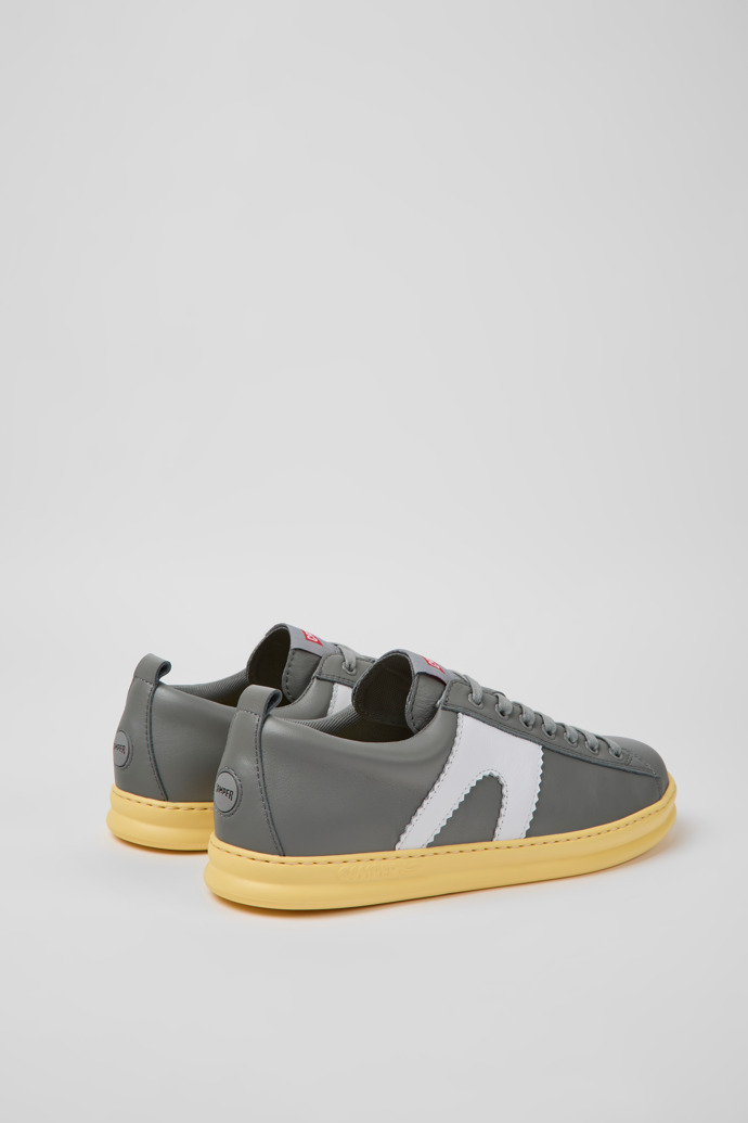 Back view of Runner Gray and yellow leather sneakers for men