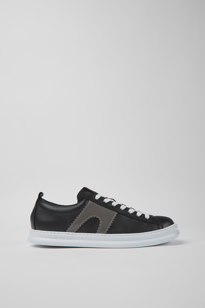 Image of Side view of Runner Black leather sneakers for men