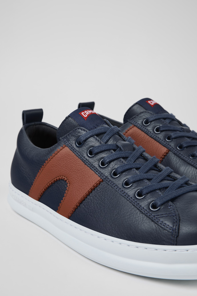 Close-up view of Runner Blue Leather Sneaker for Men