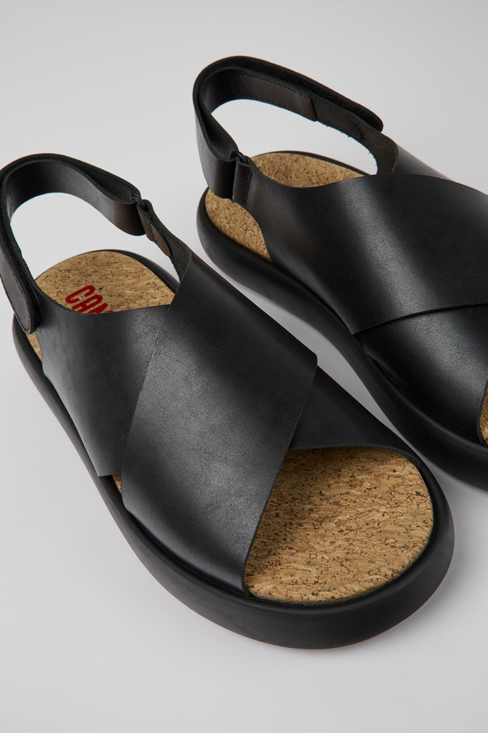 Close-up view of Pelotas Flota Black leather sandals for men