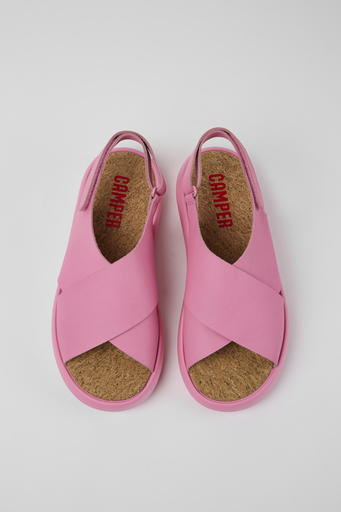 Overhead view of Pelotas Flota Pink leather sandals for men