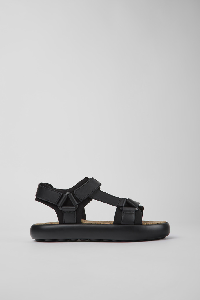 Side view of Pelotas Flota Black leather and textile sandals for men
