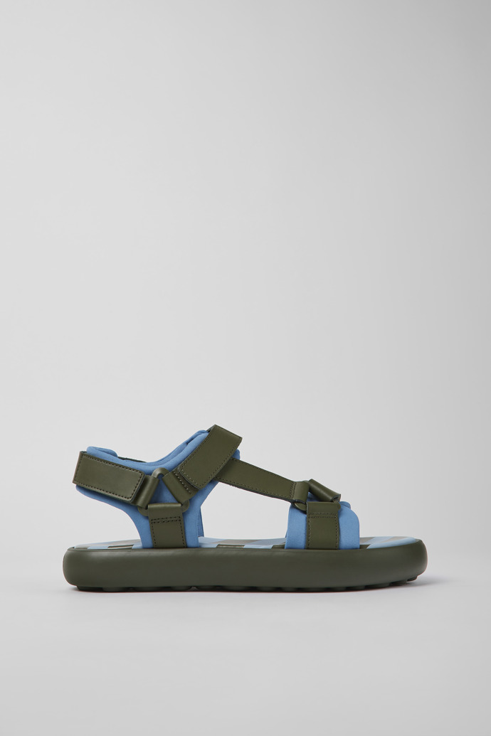 Side view of Pelotas Flota Green and blue leather and textile sandals for men
