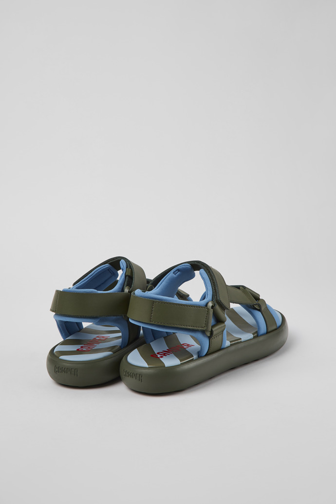 Back view of Pelotas Flota Green and blue leather and textile sandals for men