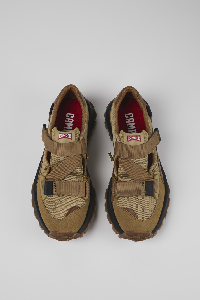 Drift Trail 棕色拼色布面拼接磨砂革男士運動鞋俯角