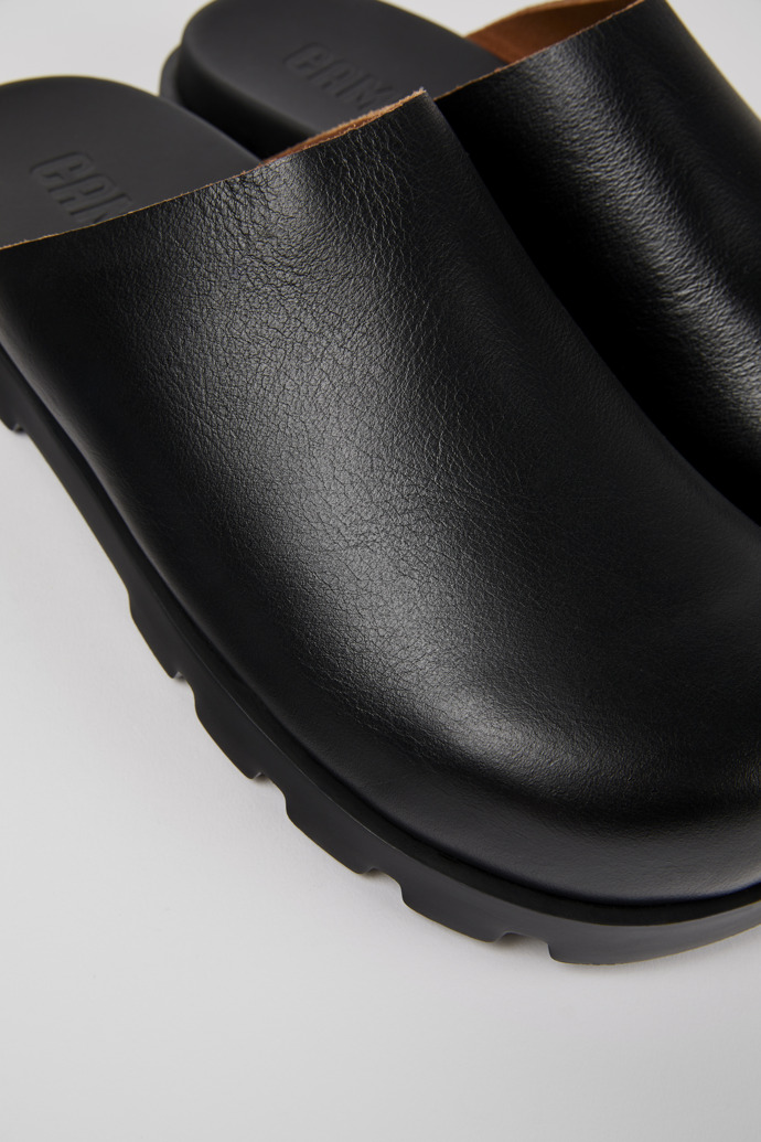 Close-up view of Brutus Sandal Black Leather Clog for Men