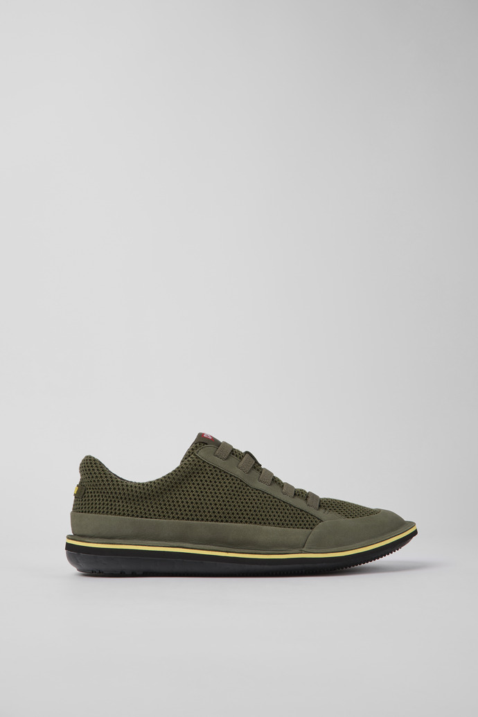 Image of Side view of Beetle Green textile and nubuck shoes for men