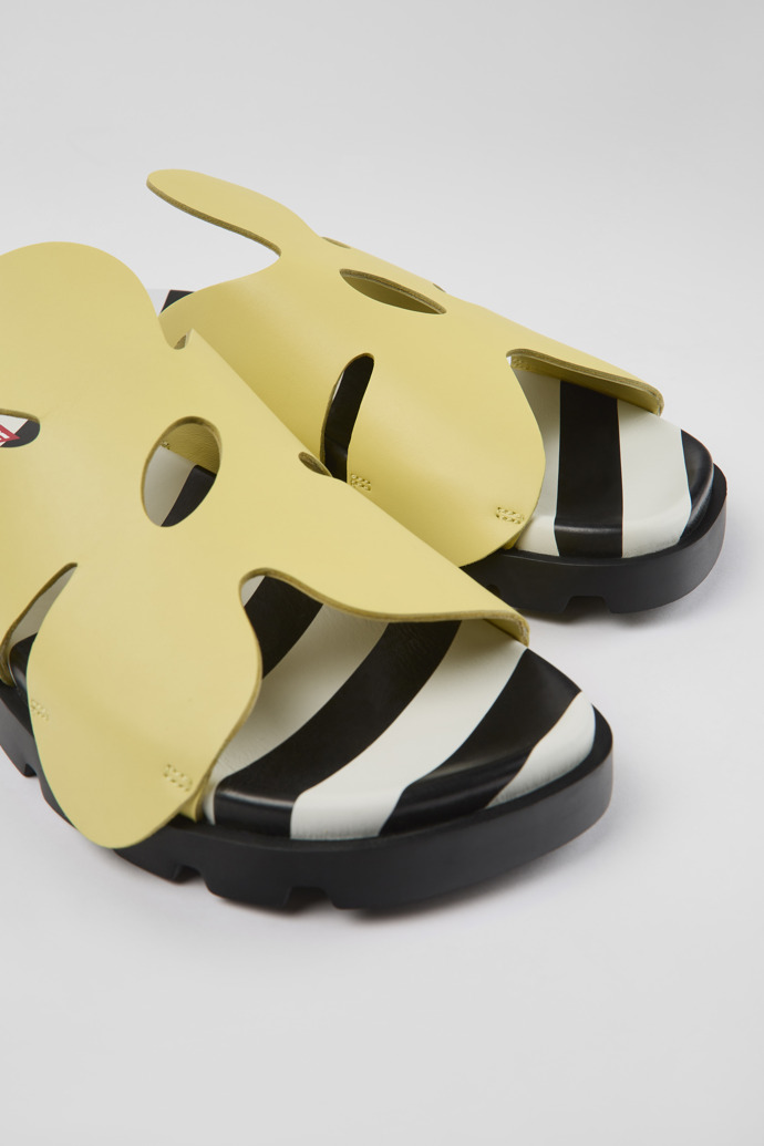 Close-up view of Twins Yellow leather sandals for men
