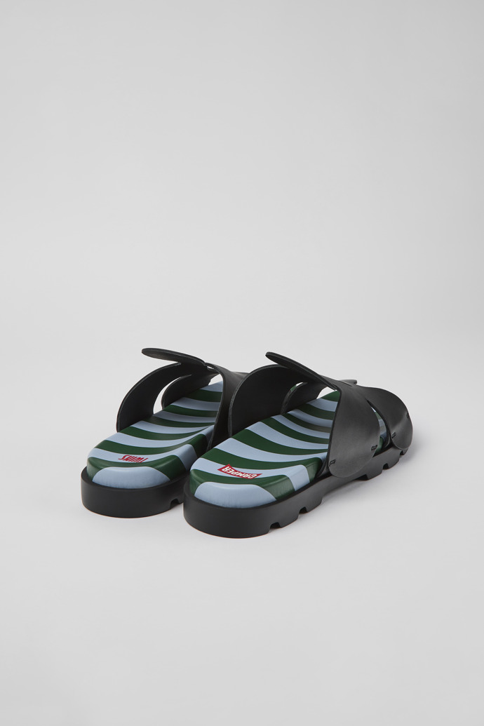 Back view of Twins Black leather sandals for men