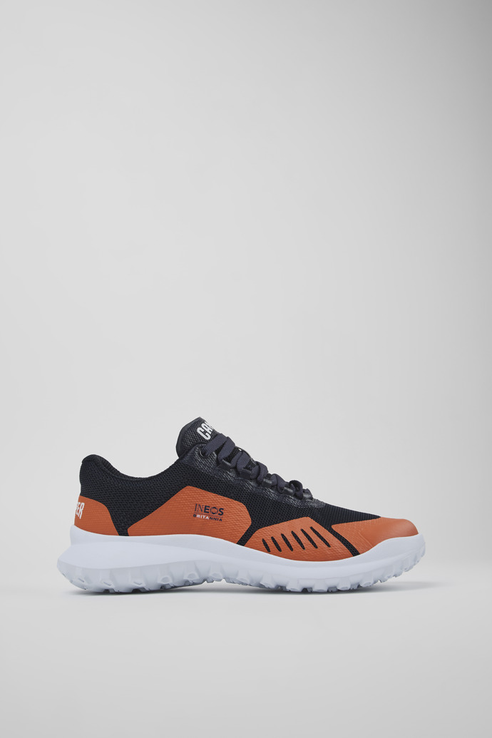 Image of Side view of Camper x INEOS Blue and Orange Textile Sneakers for Men