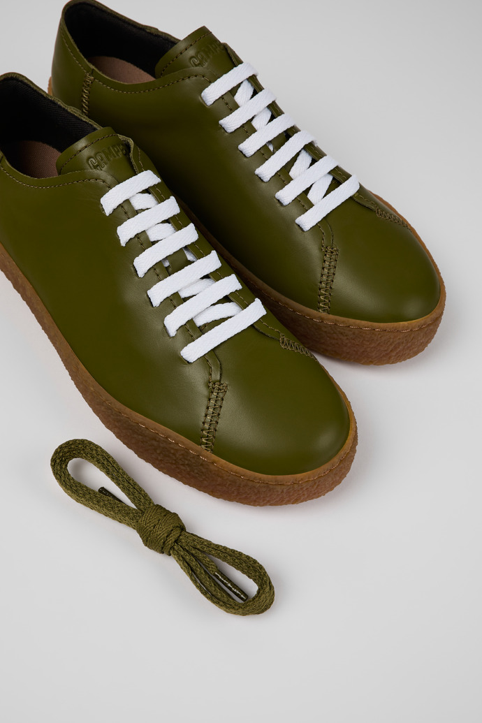 Close-up view of Peu Terreno Green Leather Sneaker for Men