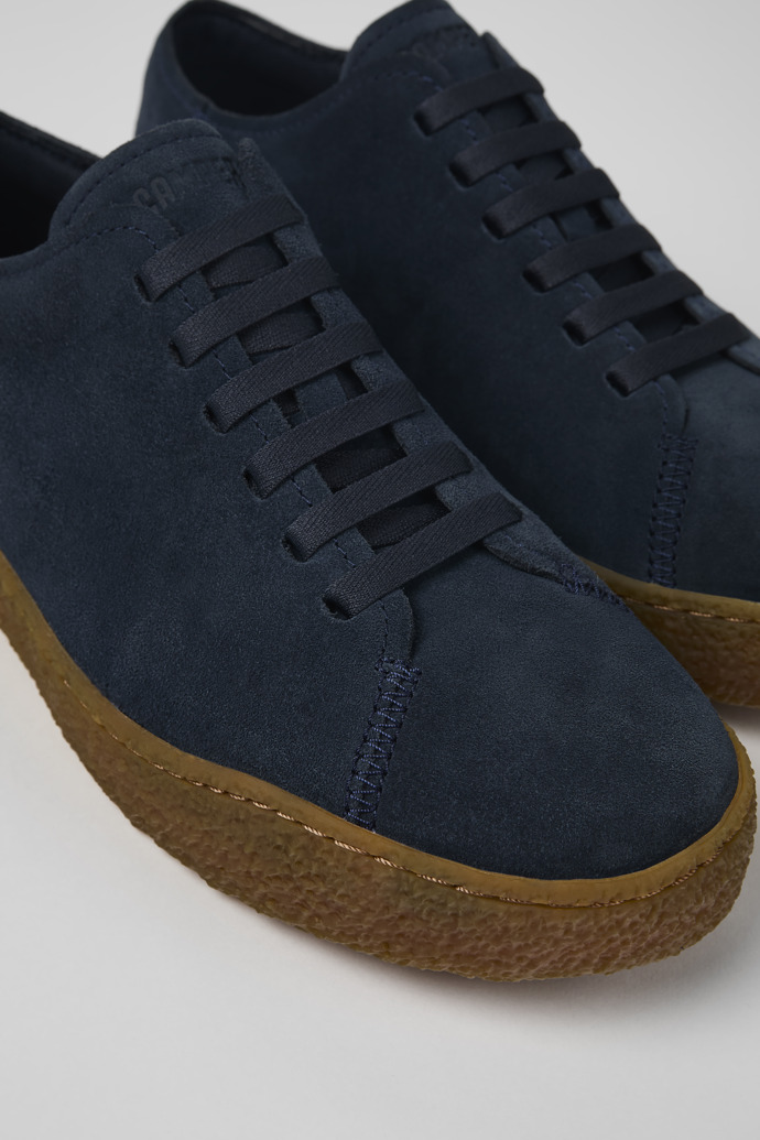 Close-up view of Peu Terreno Blue Nubuck Shoes for Men.