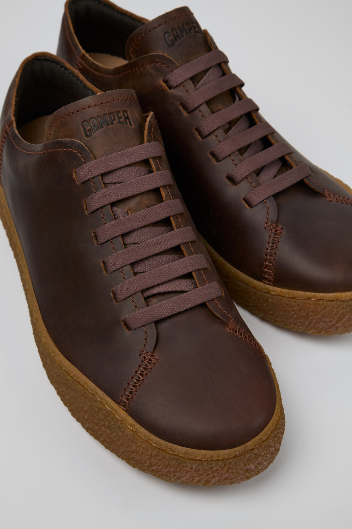 Close-up view of Peu Terreno Brown nubuck shoes for men