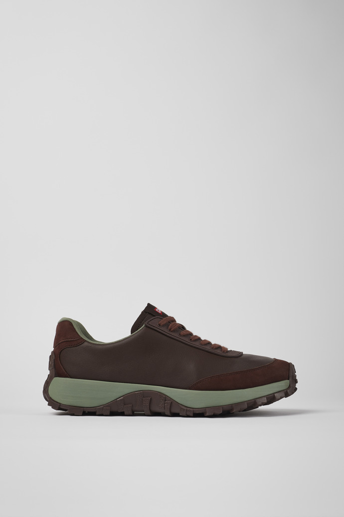 Image of Side view of Drift Trail VIBRAM Burgundy leather and nubuck sneakers for men