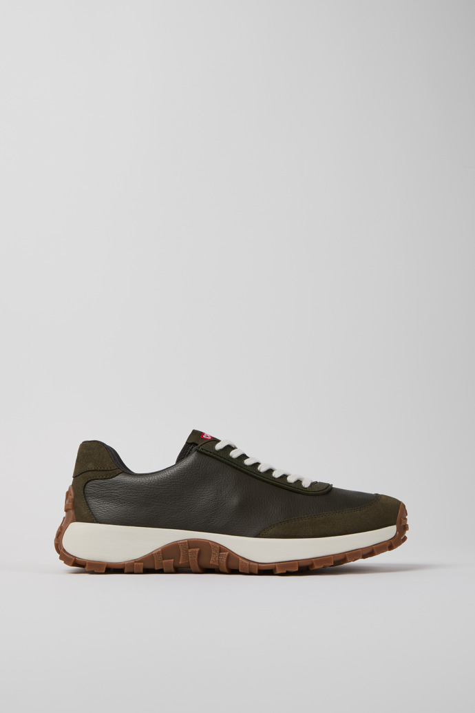 Side view of Drift Trail VIBRAM Green textile and nubuck sneakers for men