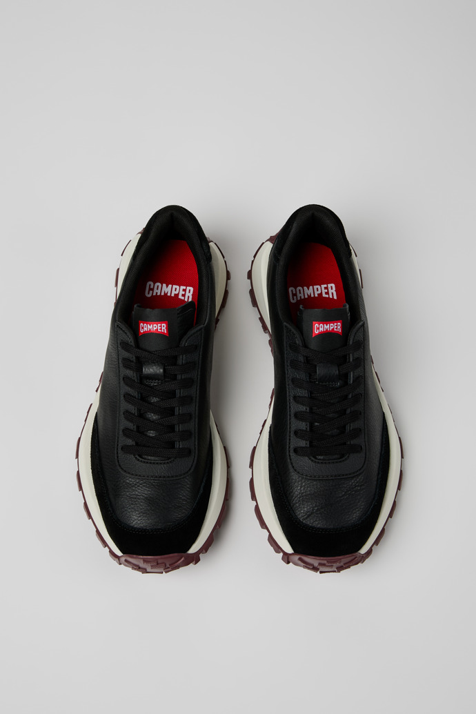 Overhead view of Drift Trail Black Leather and Nubuck Sneakers for Men.