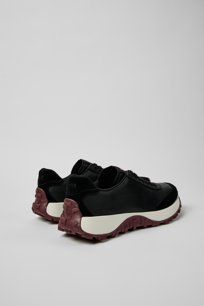 Back view of Drift Trail Black Leather and Nubuck Sneakers for Men.