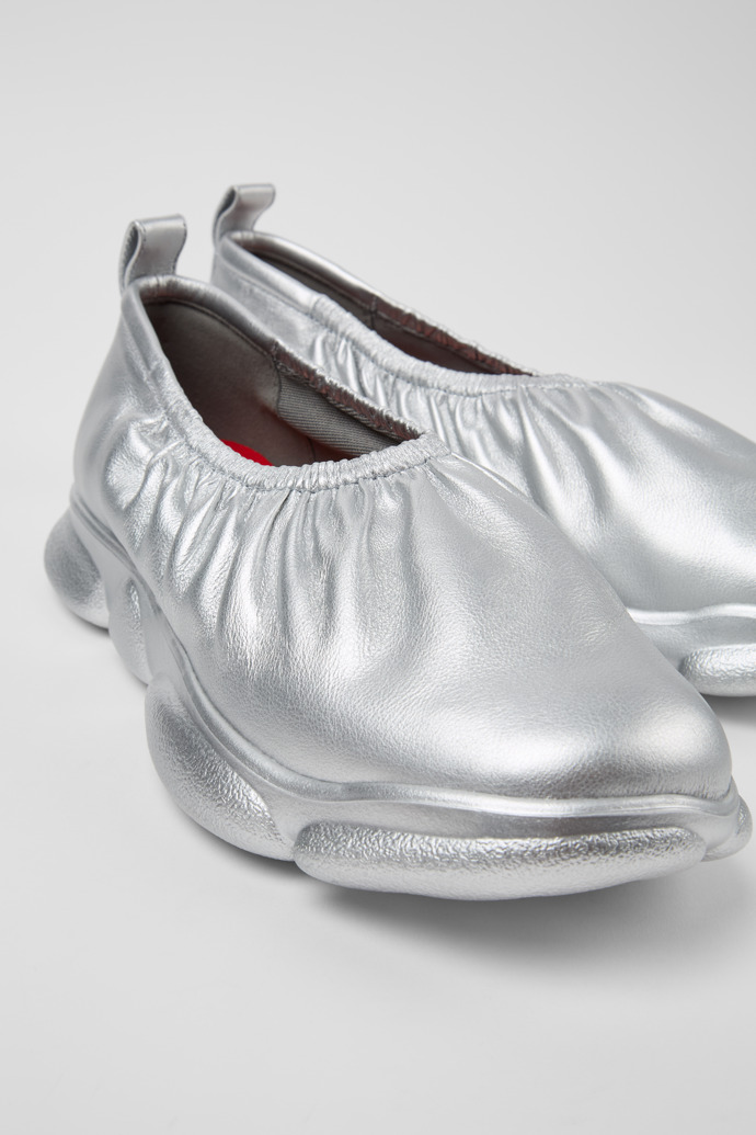 Close-up view of Karst Silver Leather Men's Shoes.