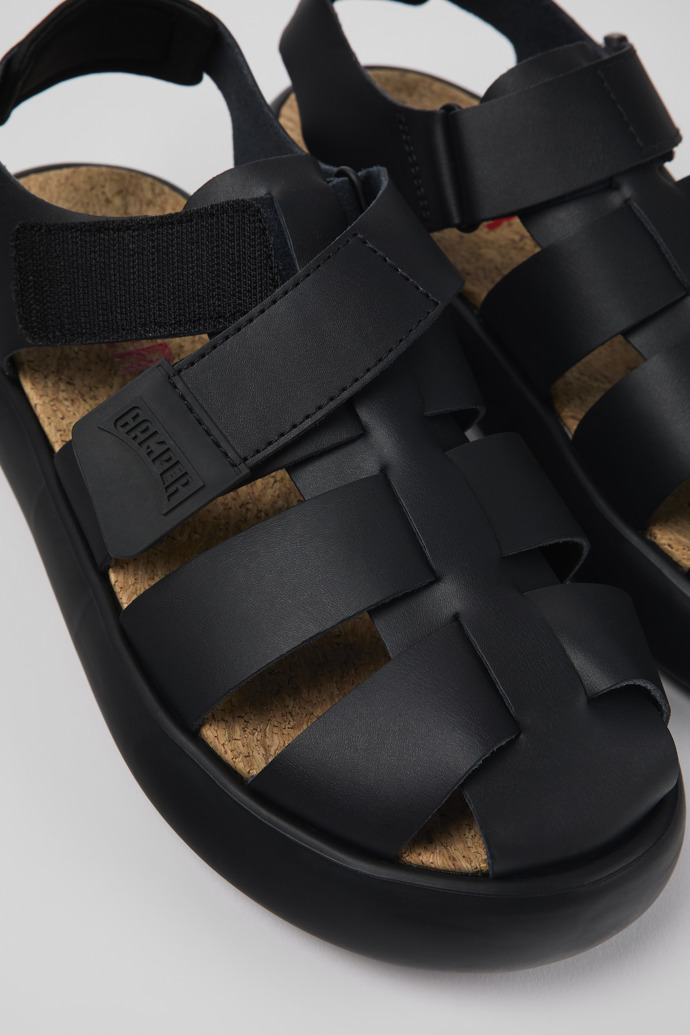 Close-up view of Pelotas Flota Black Leather Sandal for Men