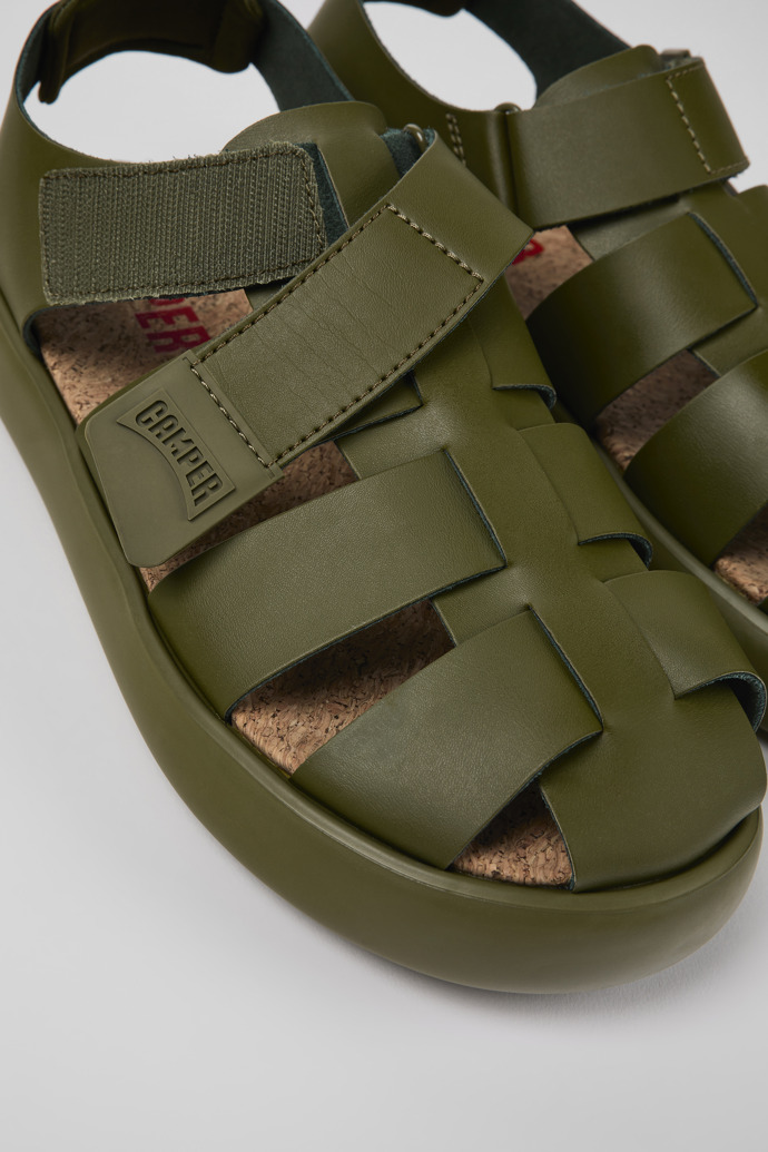 Close-up view of Pelotas Flota Green Leather Sandal for Men