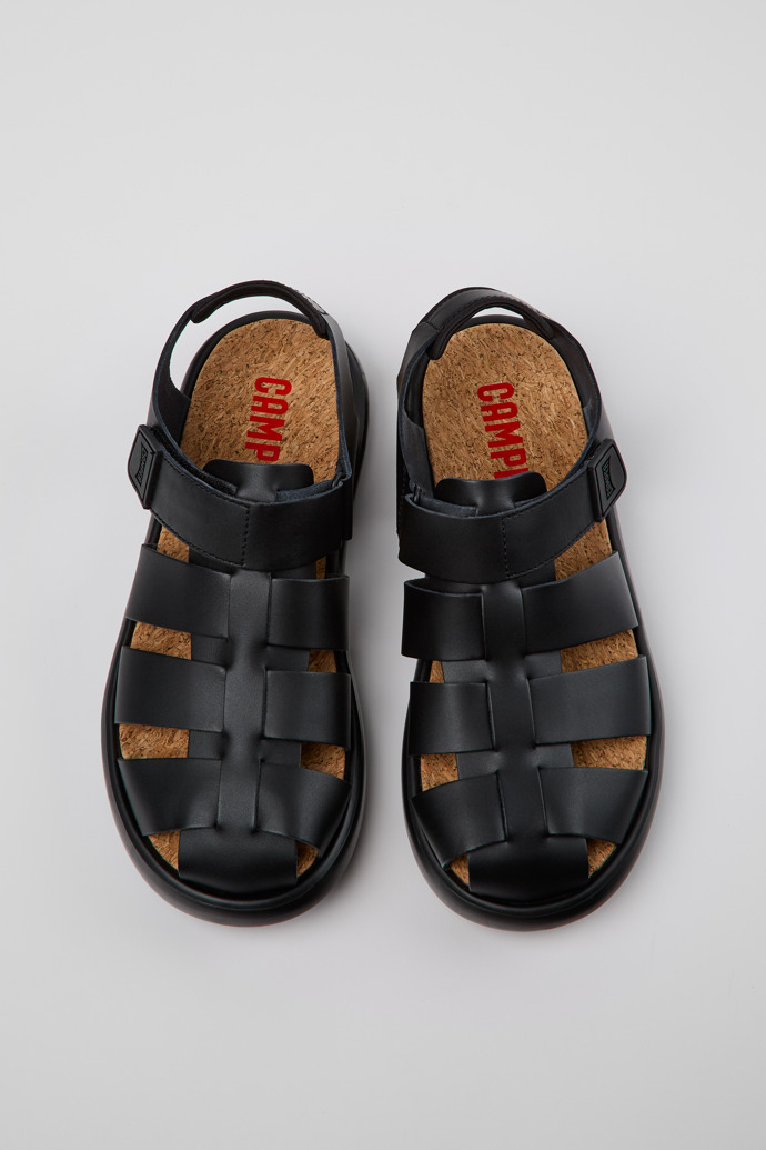 Overhead view of Pelotas Flota Black Leather Sandals for Men.