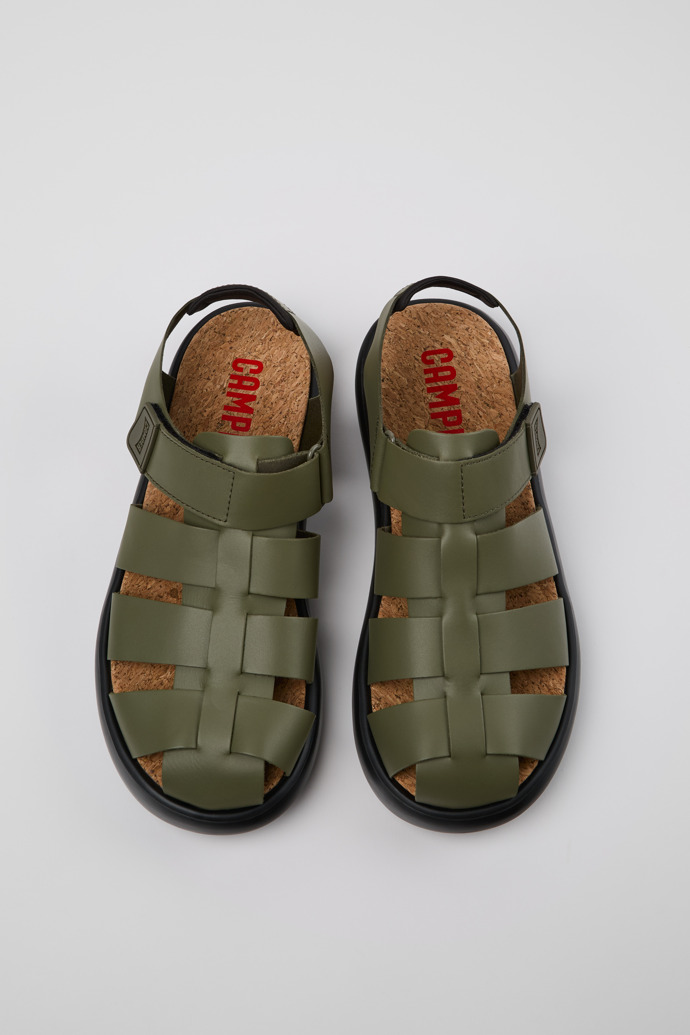 Overhead view of Pelotas Flota Green Leather Men's Sandals.