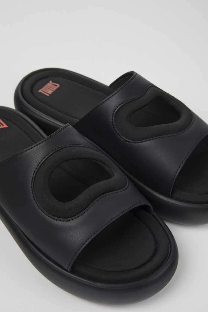Close-up view of Twins Black Leather/Textile Slide for Men