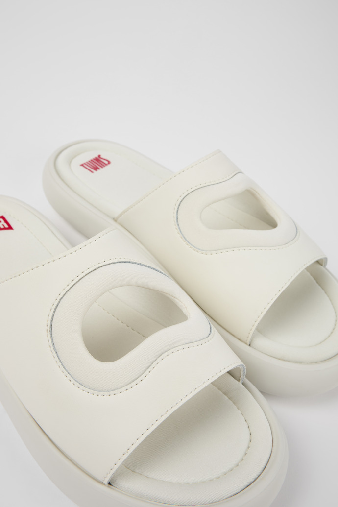 Close-up view of Twins White Leather/Textile Slide for Men