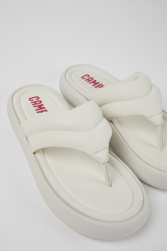 Close-up view of Pelotas Flota White Leather Flip-Flop for Men
