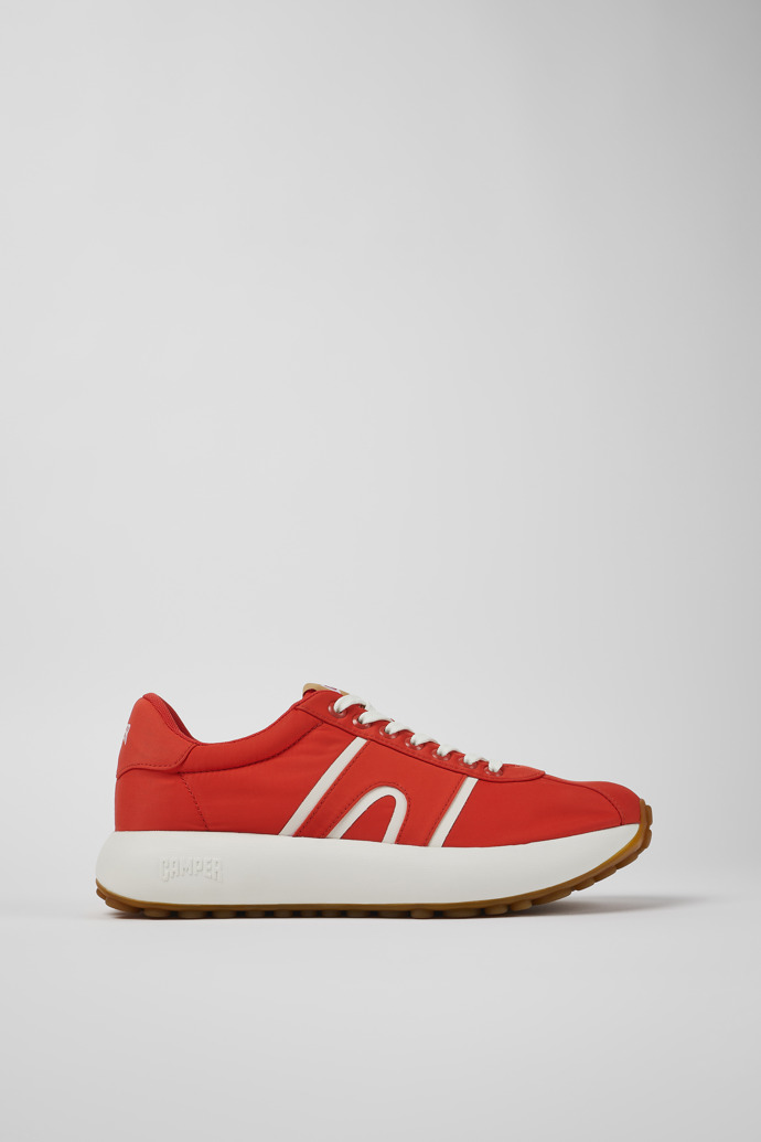Image of Side view of Pelotas Athens Red Textile Sneaker for Men