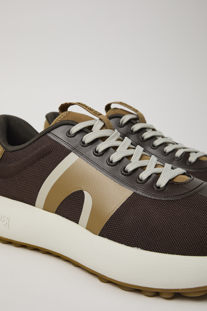 Close-up view of Pelotas Athens Brown Textile Sneaker for Men