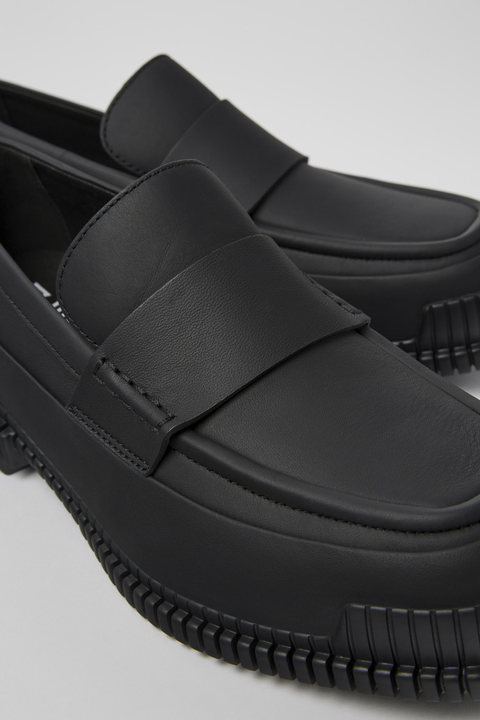 Close-up view of Pix Black Leather Moccasin for Men
