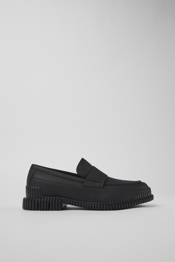 Image of Side view of Pix Black Leather Moccasin for Men