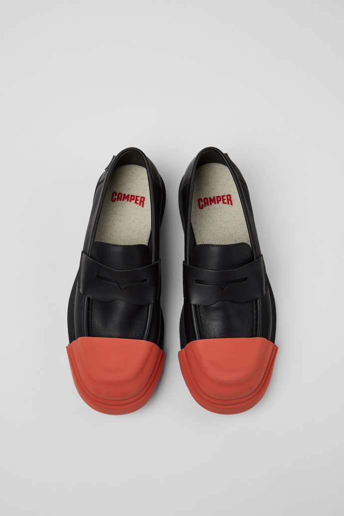 Overhead view of Junction Black Leather Mocasins for Men.