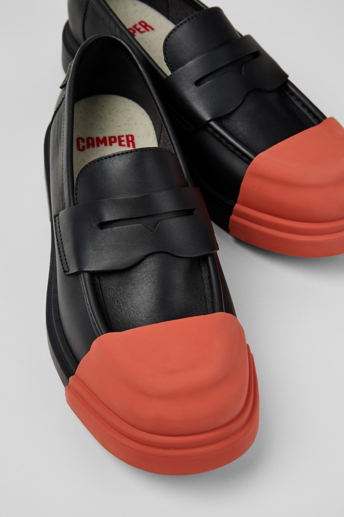 Close-up view of Junction Black Leather Mocasins for Men.