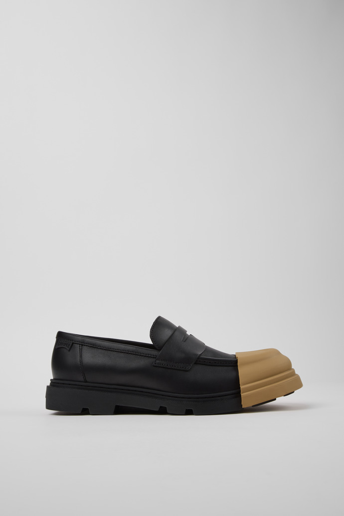 Side view of Junction Black Leather Moccasins and Nautical Shoes for Men.