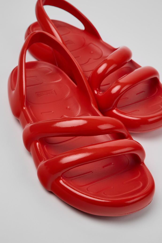 Close-up view of Kobarah Flat Red Sandal for Men.