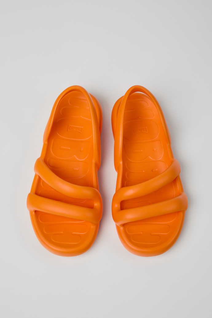 Overhead view of Kobarah Flat Orange Synthetic Sandals for Men.