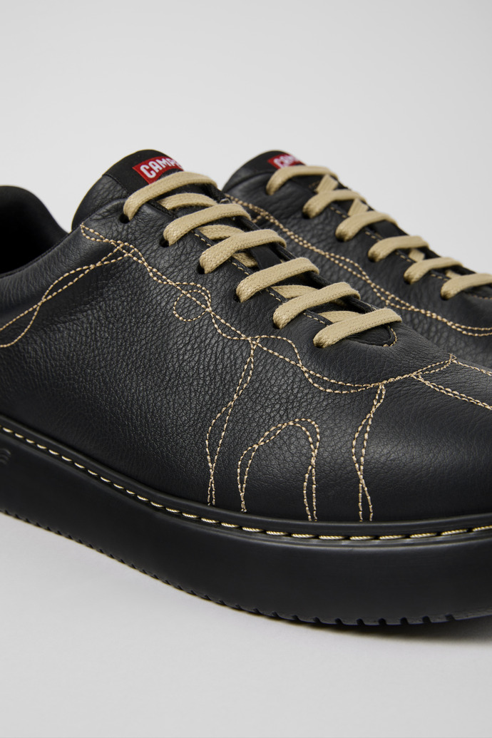 Close-up view of Twins Black Leather Sneaker for Men
