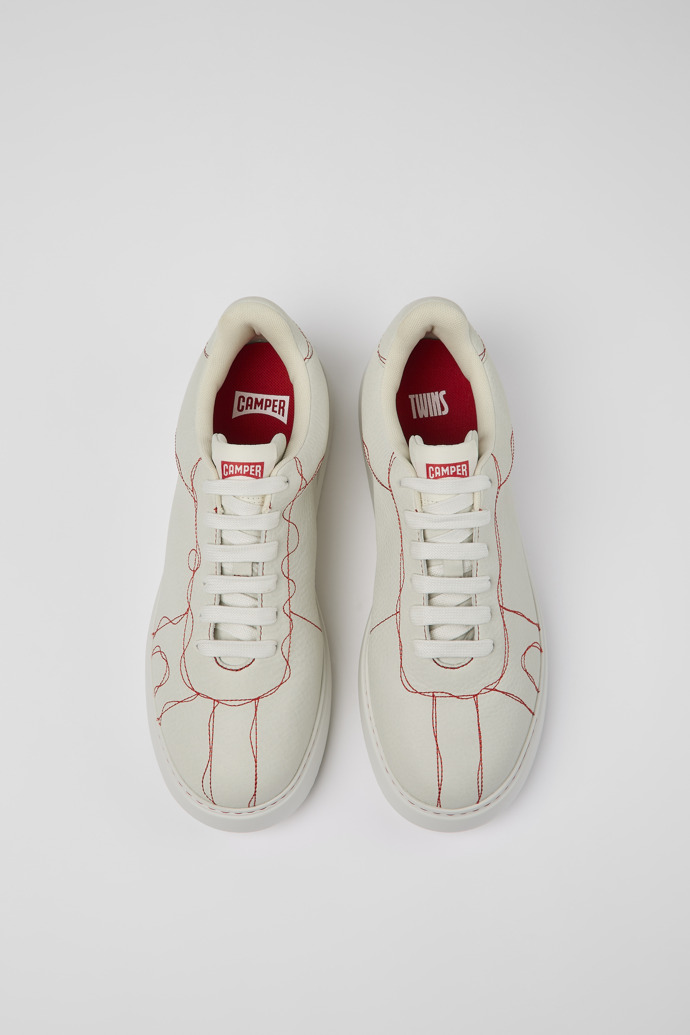 Overhead view of Twins White Leather Sneaker for Men