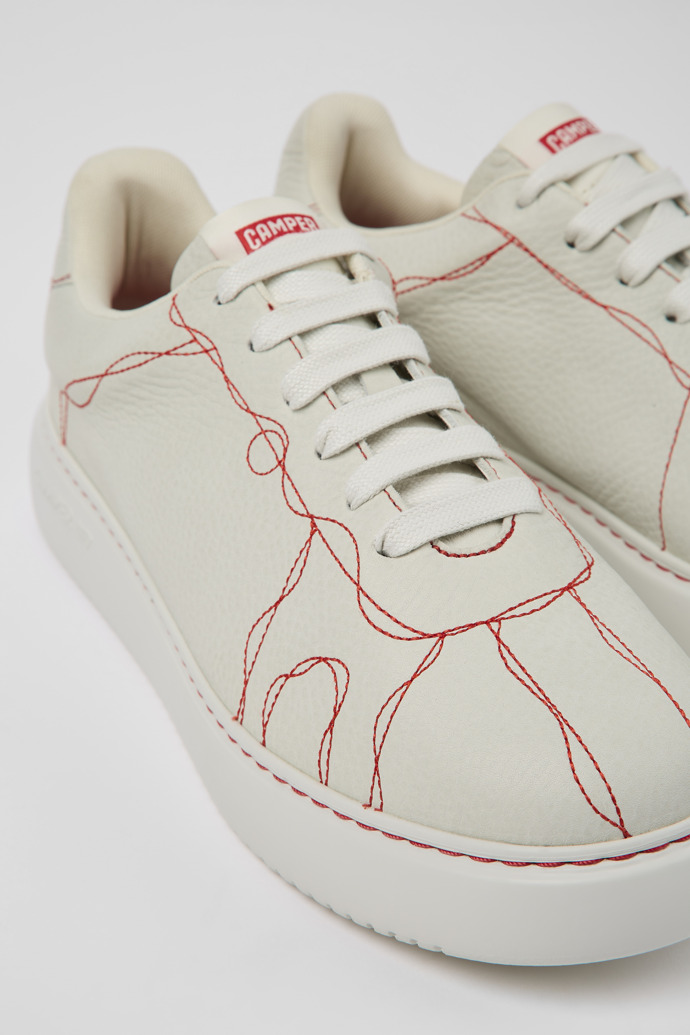 Close-up view of Twins White Leather Sneaker for Men