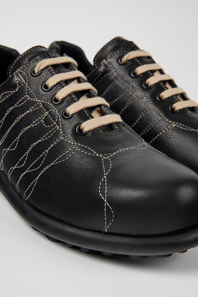 Close-up view of Twins Black Leather Oxford Sneaker for Men