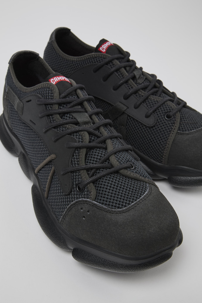 Close-up view of Karst Sorona® Gray and black Textile Sneaker for Men