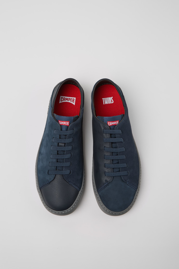 Overhead view of Twins Blue Nubuck and Leather Shoes for Men.